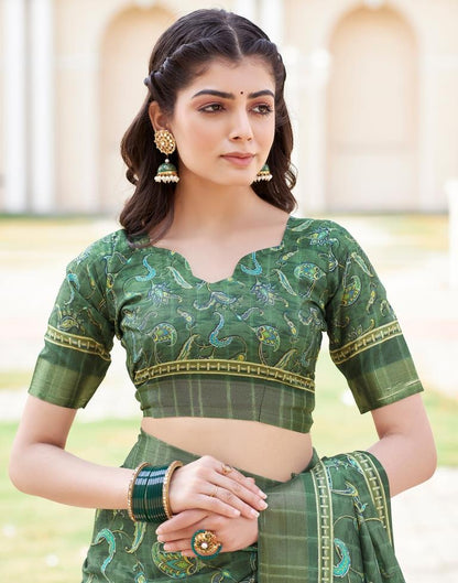 Dark Green Silk Printed Saree