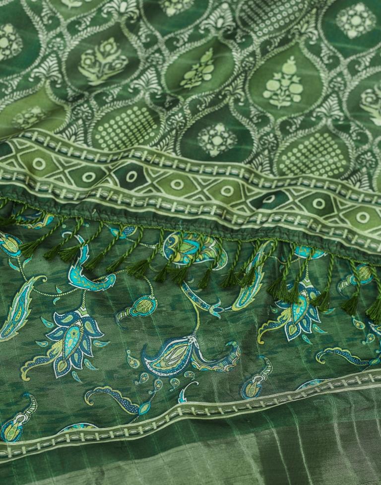Dark Green Silk Printed Saree