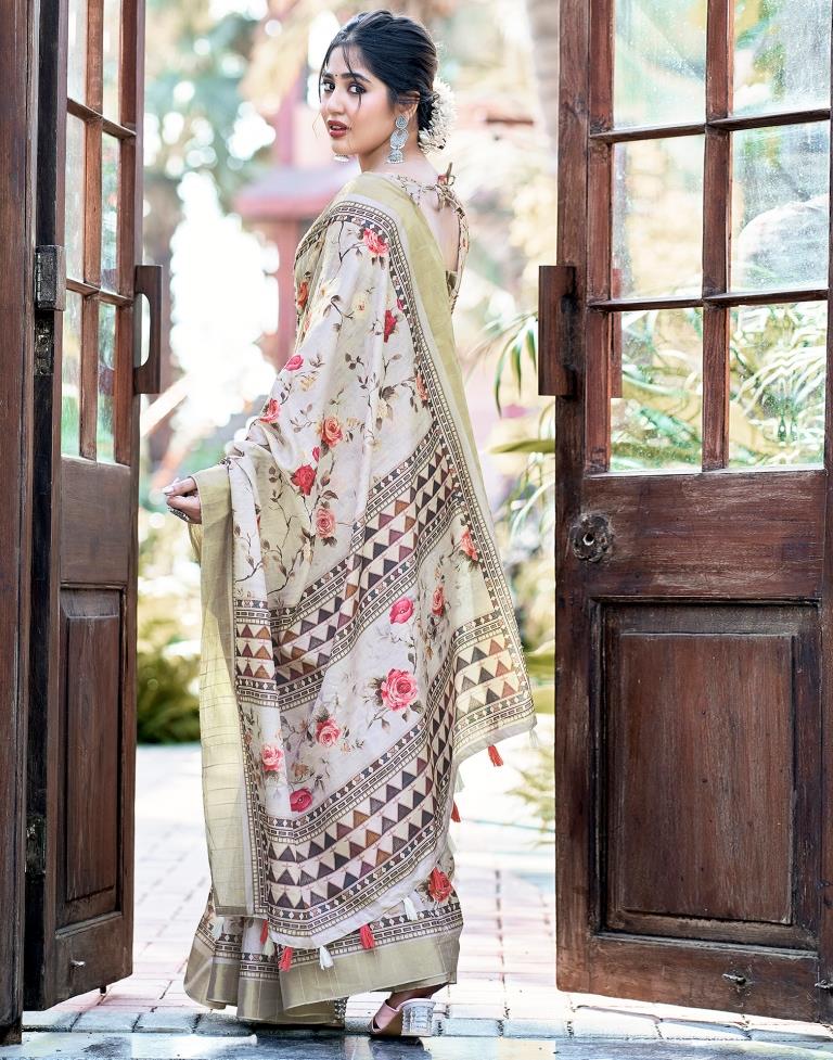 Light Beige Silk Printed Saree