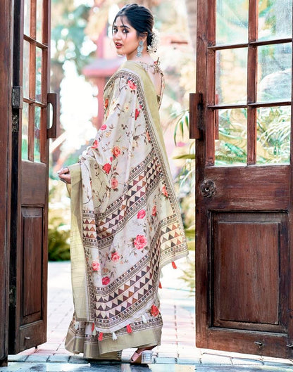 Light Beige Silk Printed Saree