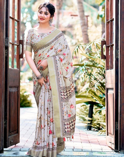 Light Beige Silk Printed Saree