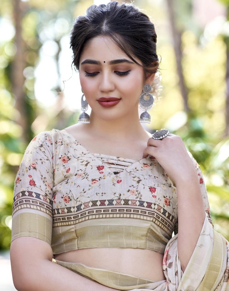 Light Beige Silk Printed Saree