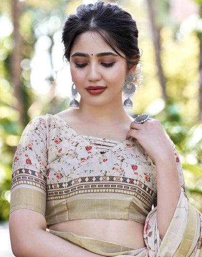 Light Beige Silk Printed Saree