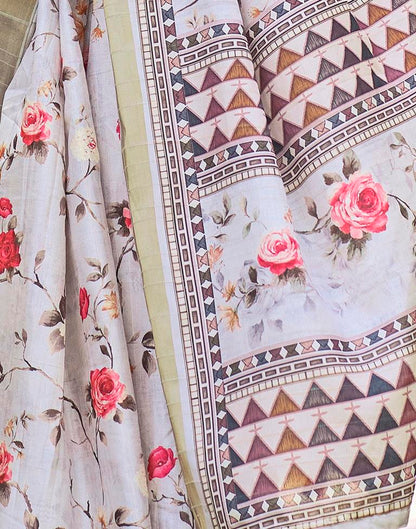 Light Beige Silk Printed Saree