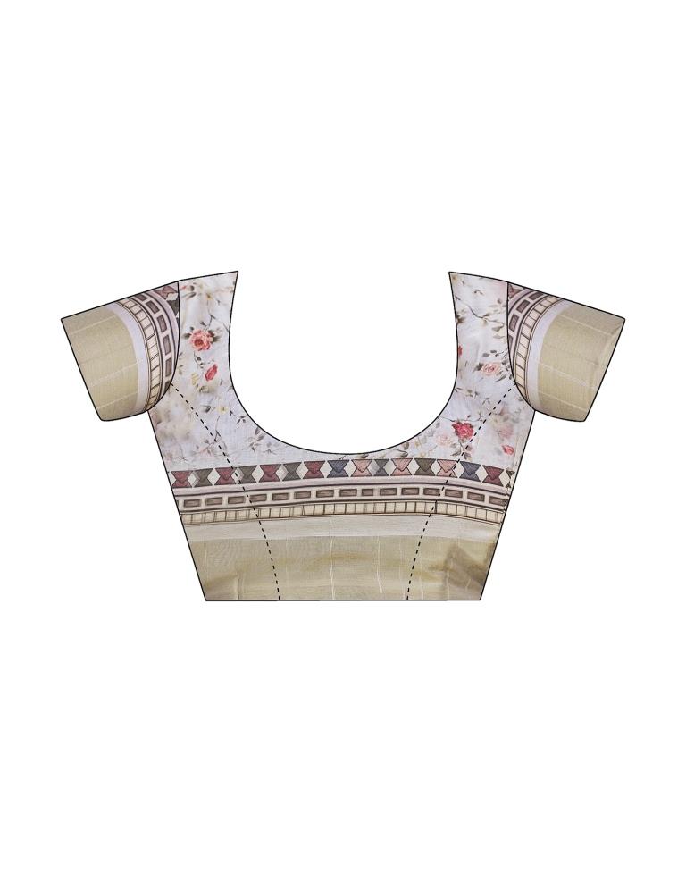 Light Beige Silk Printed Saree