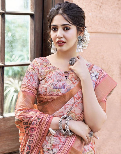 Light Peach Silk Printed Saree