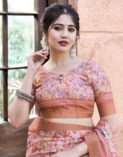 Light Peach Silk Printed Saree