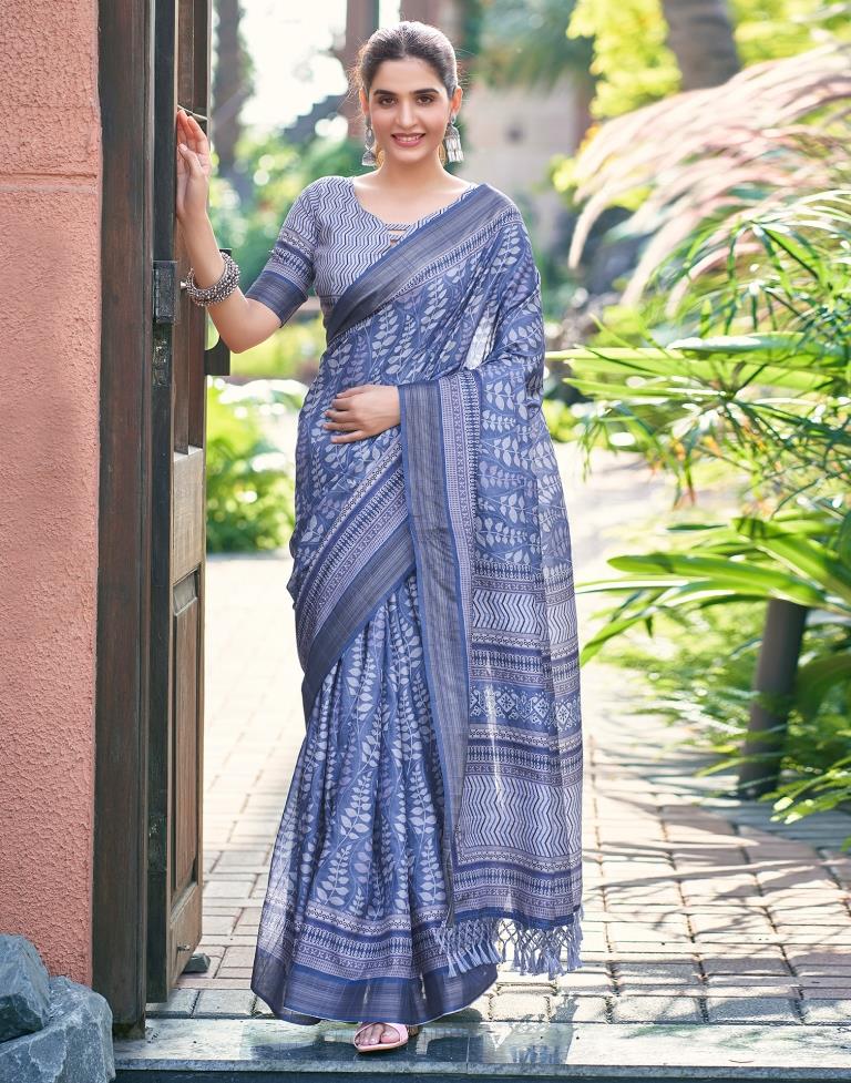 Blue Silk Printed Saree