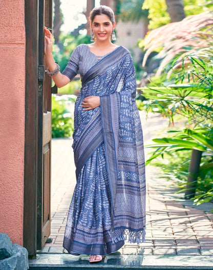 Blue Silk Printed Saree