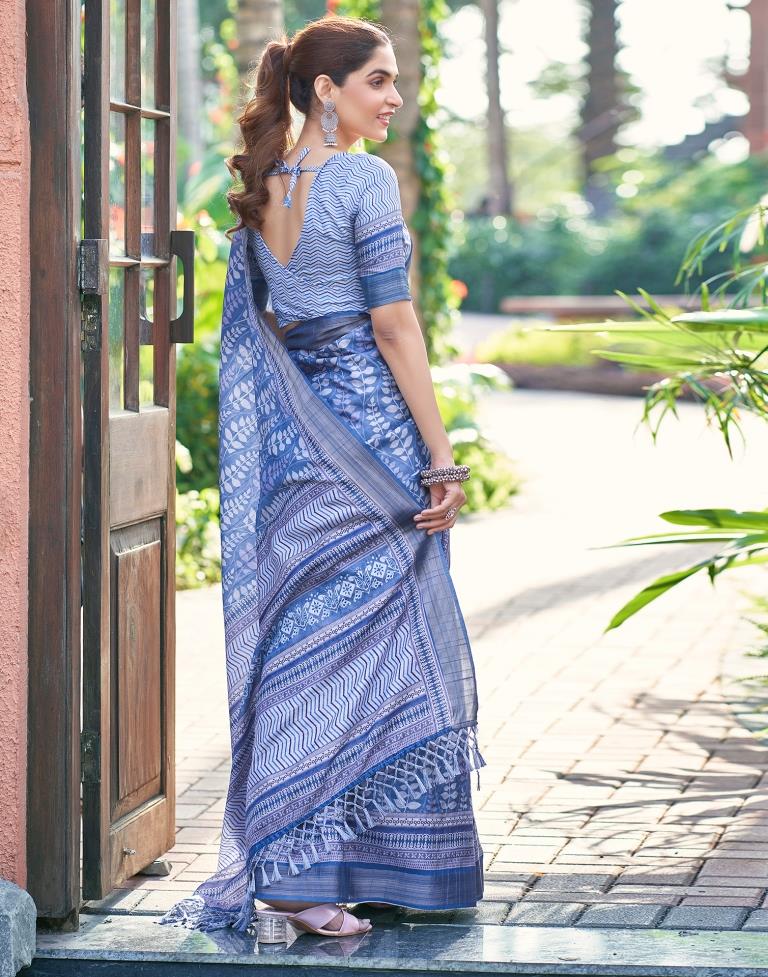 Blue Silk Printed Saree