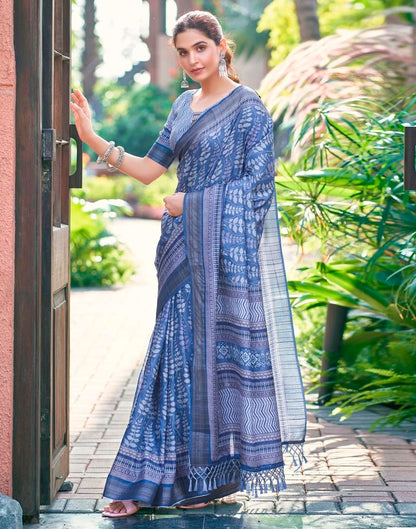 Blue Silk Printed Saree