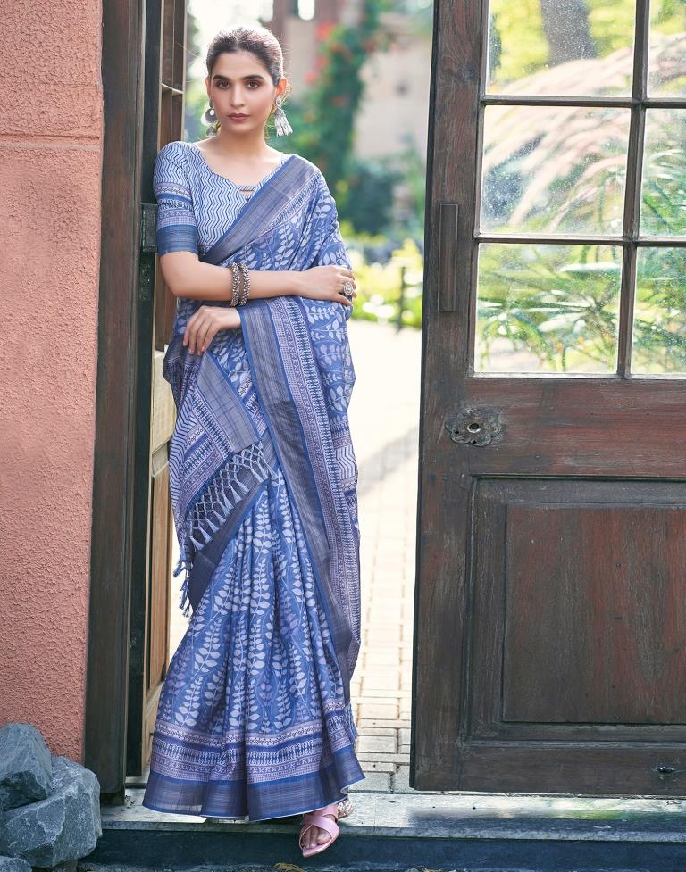 Blue Silk Printed Saree