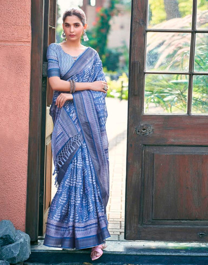 Blue Silk Printed Saree