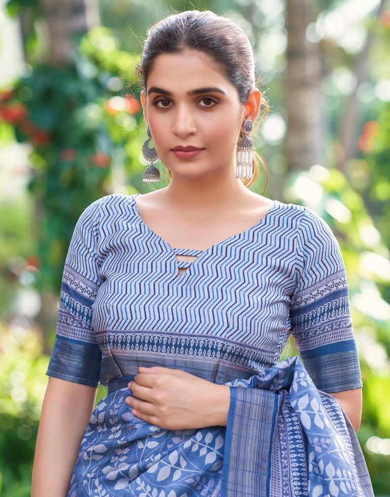 Blue Silk Printed Saree