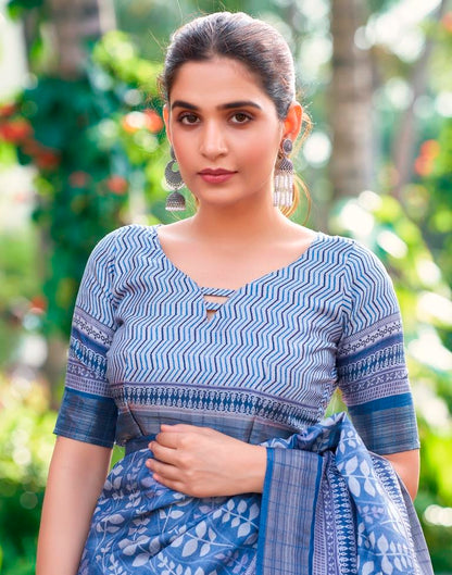 Blue Silk Printed Saree