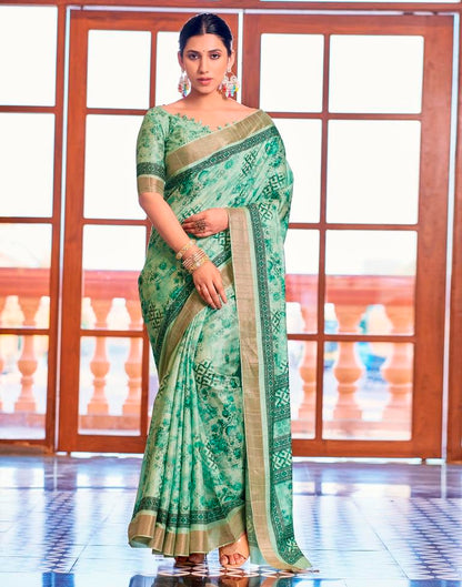 Mint Green Silk Printed Saree