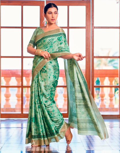 Mint Green Silk Printed Saree