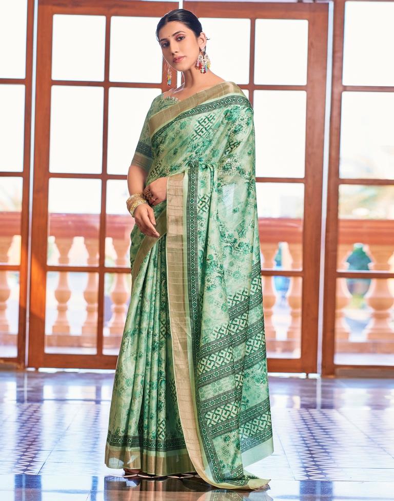 Mint Green Silk Printed Saree