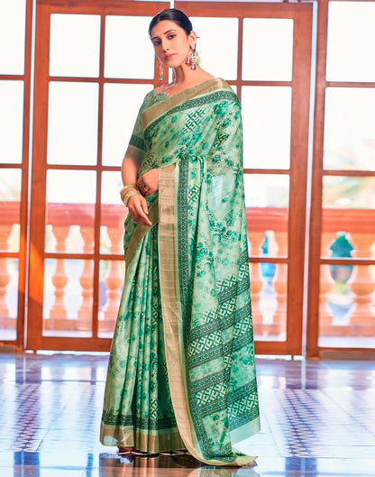 Mint Green Silk Printed Saree