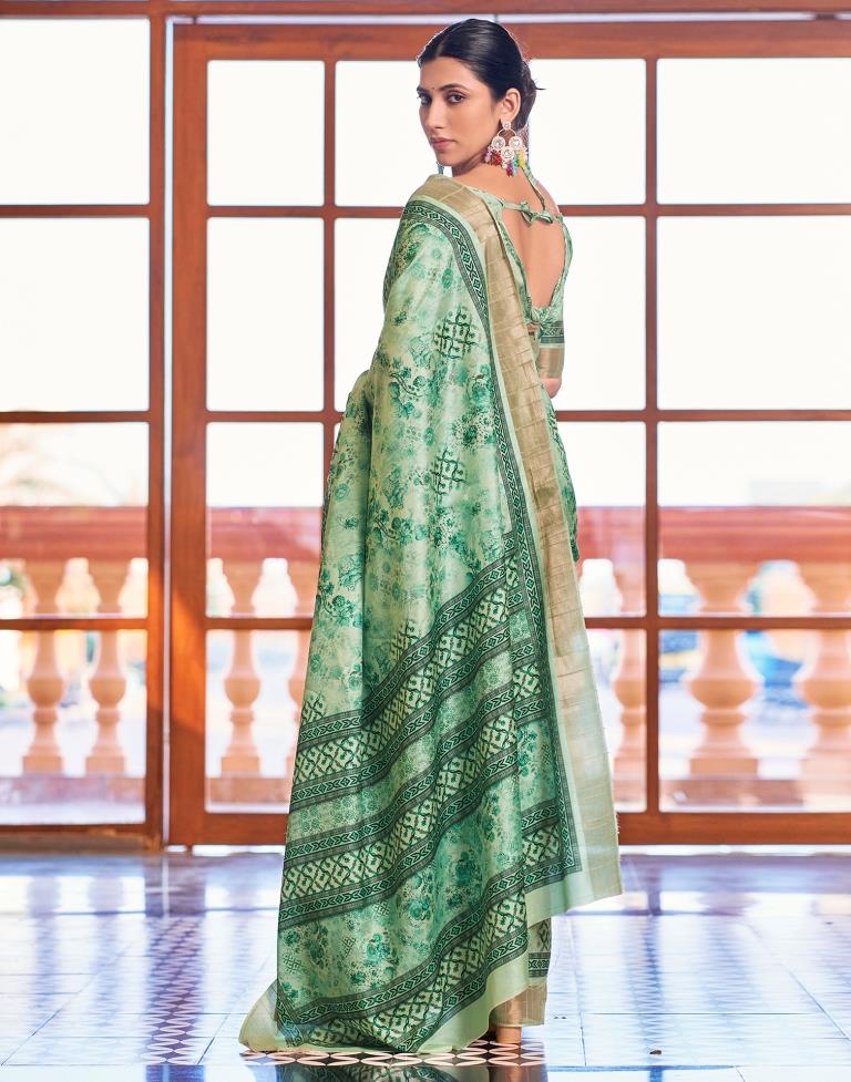 Mint Green Silk Printed Saree