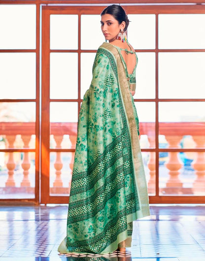 Mint Green Silk Printed Saree