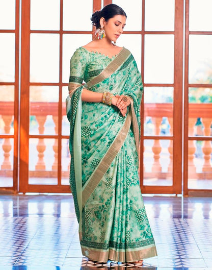 Mint Green Silk Printed Saree