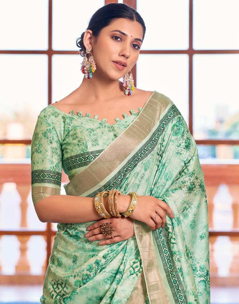 Mint Green Silk Printed Saree