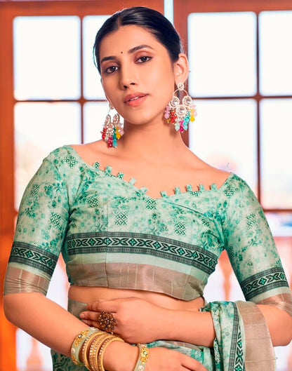 Mint Green Silk Printed Saree