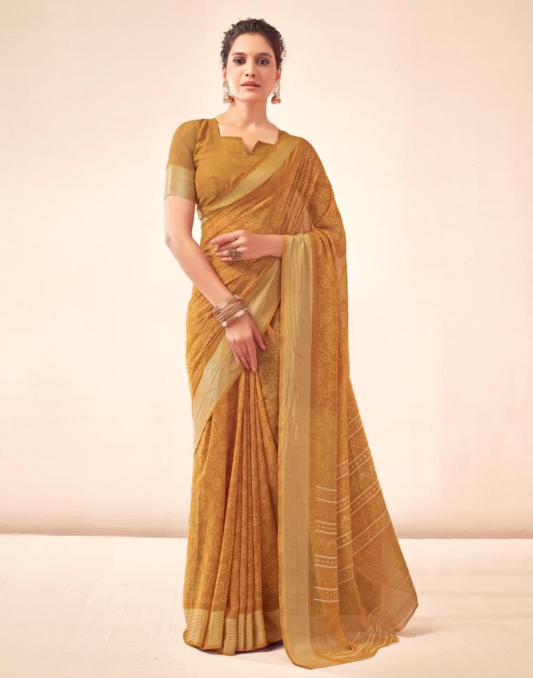 Mustard Yellow Georgette Bandhani Saree