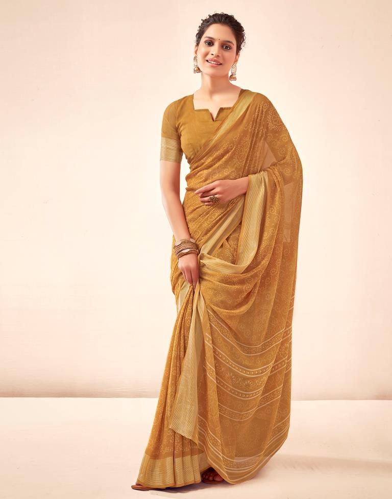 Mustard Yellow Georgette Bandhani Saree