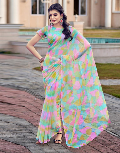 Multicoloured Georgette Printed Saree
