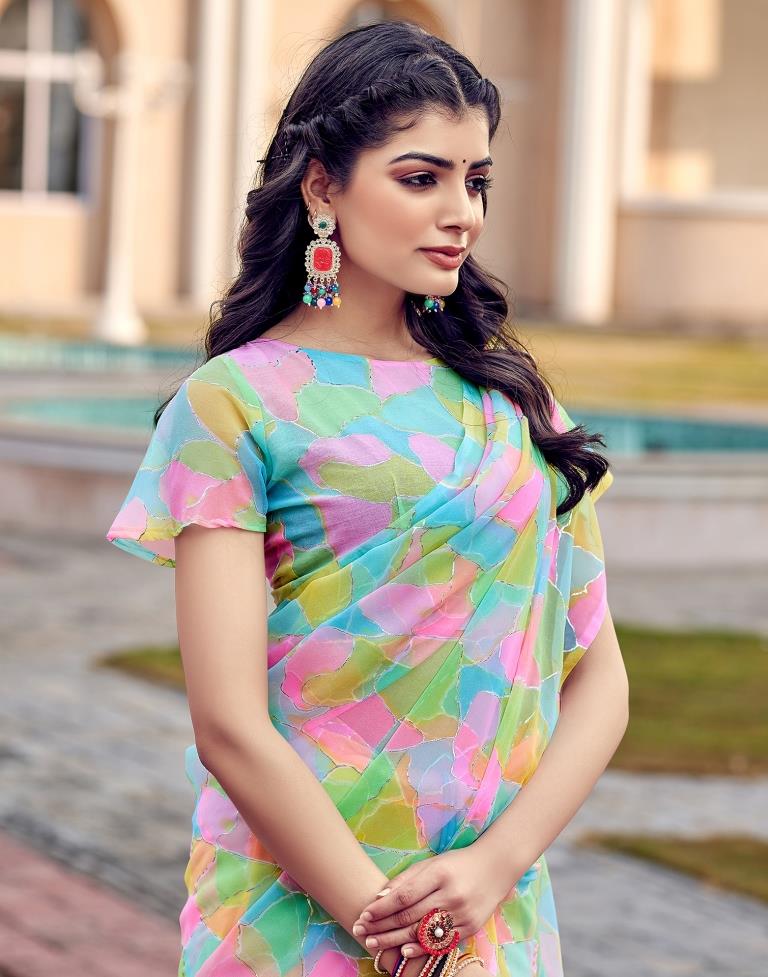 Multicoloured Georgette Printed Saree