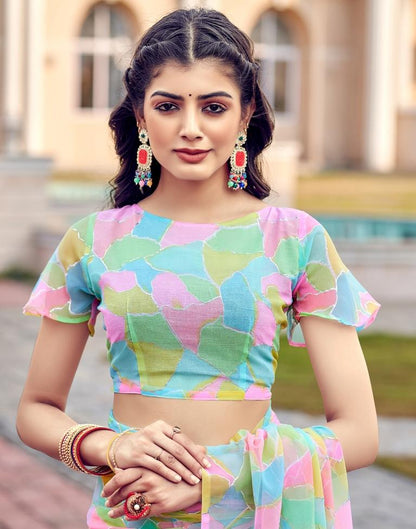 Multicoloured Georgette Printed Saree