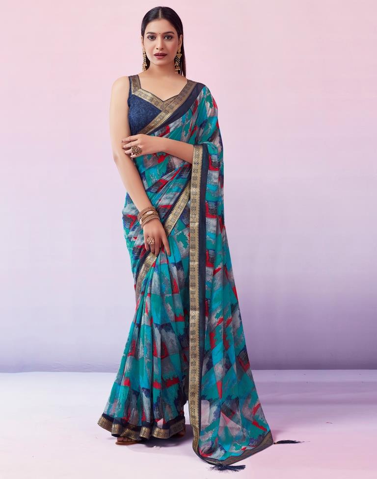 Blue Georgette Printed Saree
