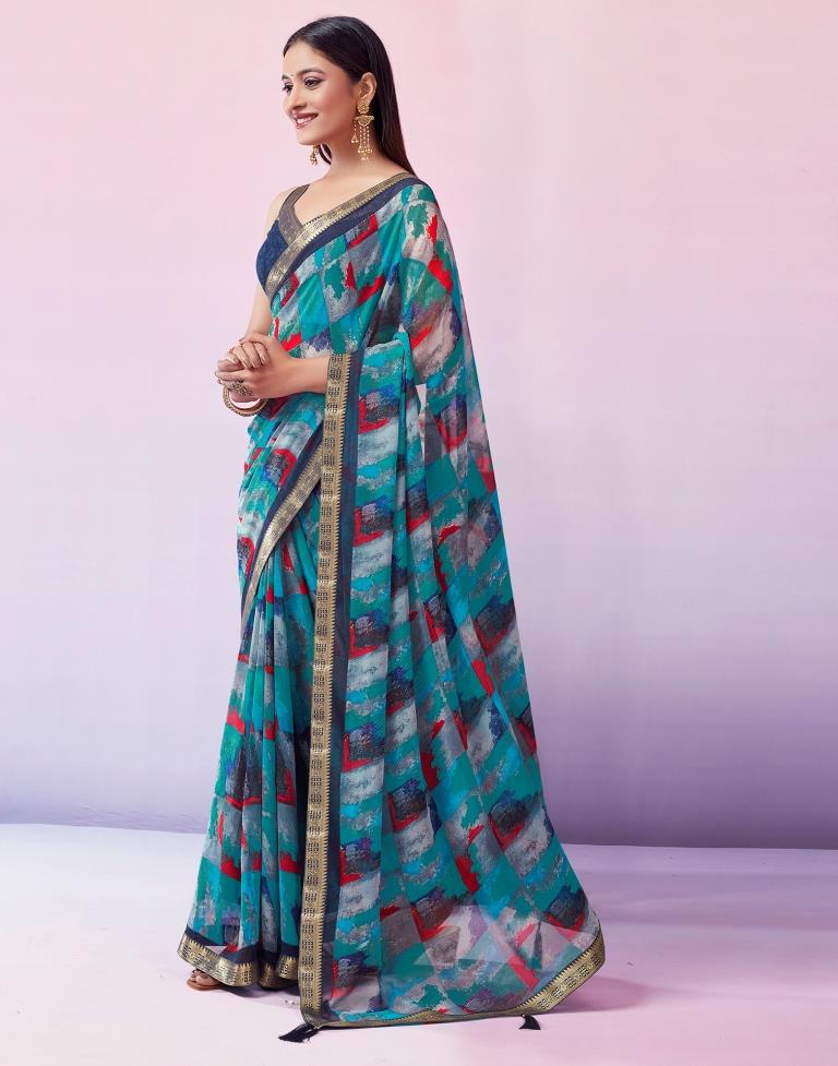 Blue Georgette Printed Saree