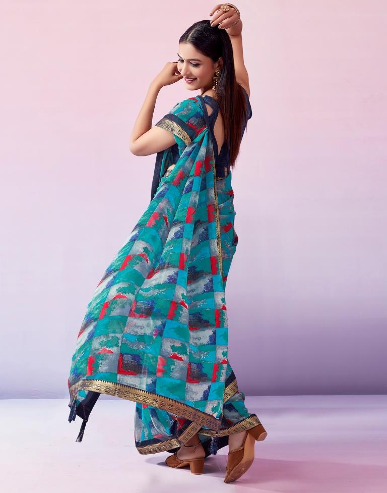 Blue Georgette Printed Saree