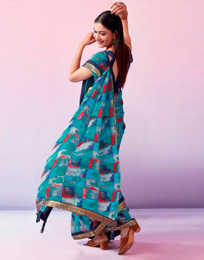 Blue Georgette Printed Saree