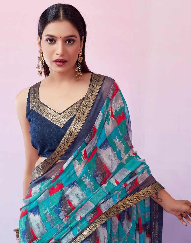 Blue Georgette Printed Saree