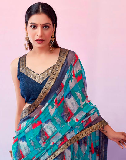 Blue Georgette Printed Saree