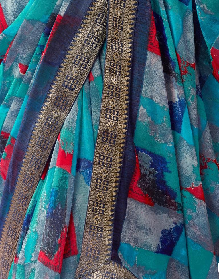 Blue Georgette Printed Saree