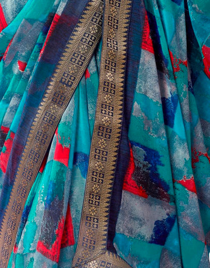 Blue Georgette Printed Saree