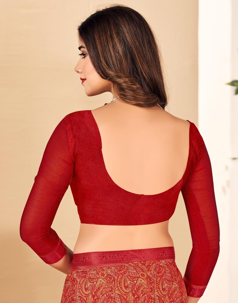 Dark Red Georgette Printed Saree