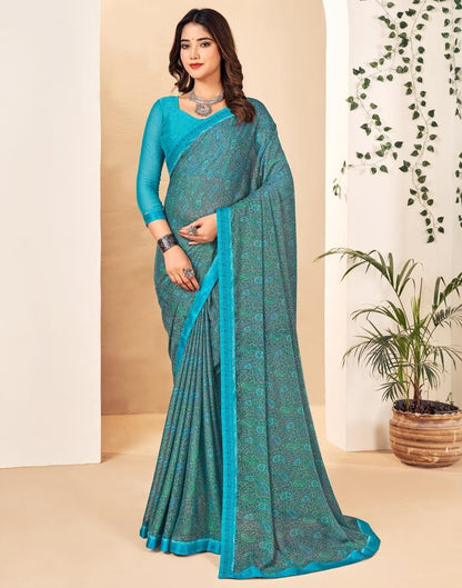 Blue Georgette Printed Saree