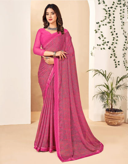Pink Georgette Printed Saree