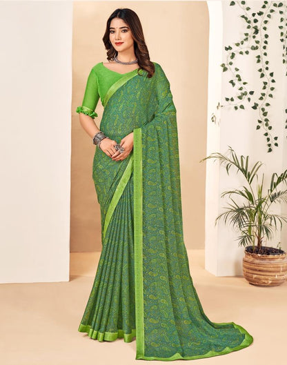 Green Georgette Printed Saree