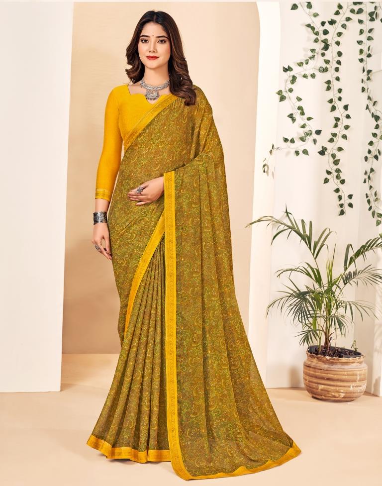 Mustard Yellow Georgette Printed Saree
