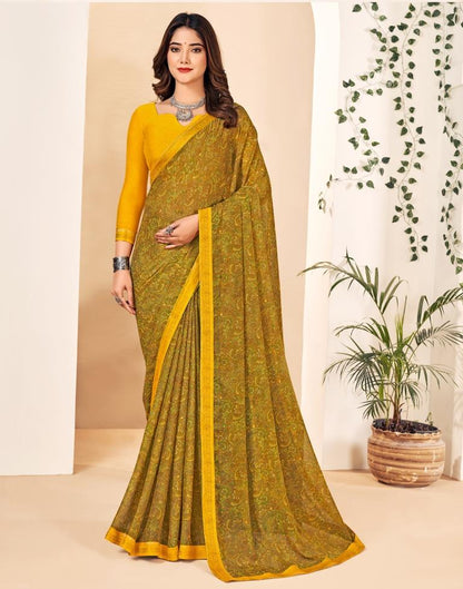 Mustard Yellow Georgette Printed Saree