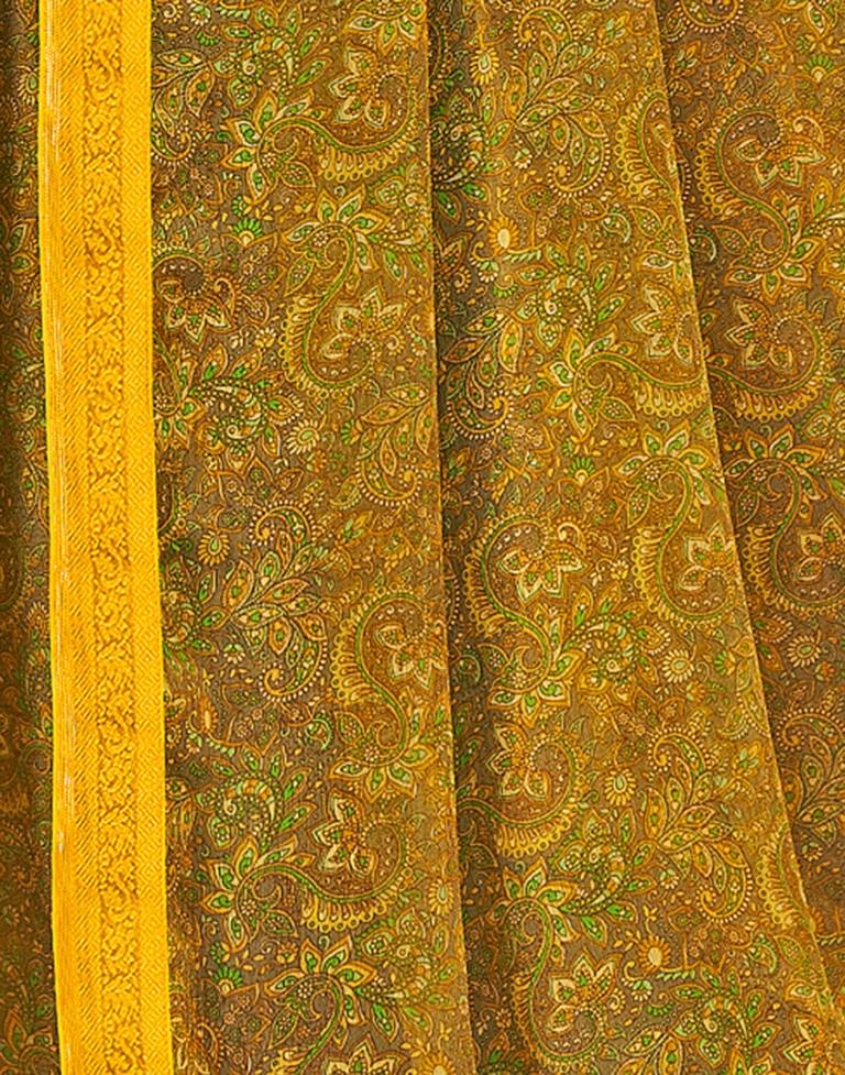 Mustard Yellow Georgette Printed Saree