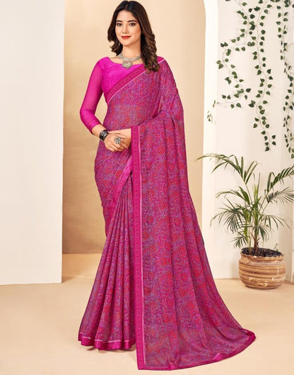 Magenta Georgette Printed Saree