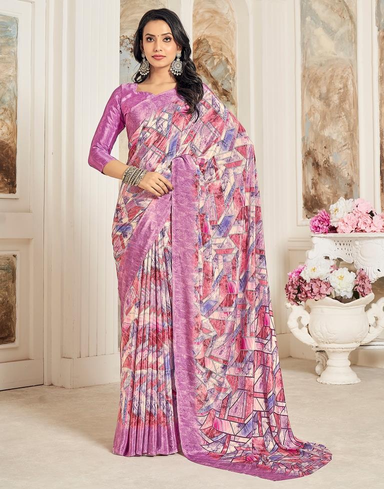 Pink Silk Printed Saree